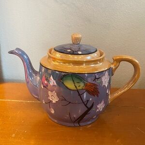 Japanese porcelain blue and gold Teapot with Bird Design